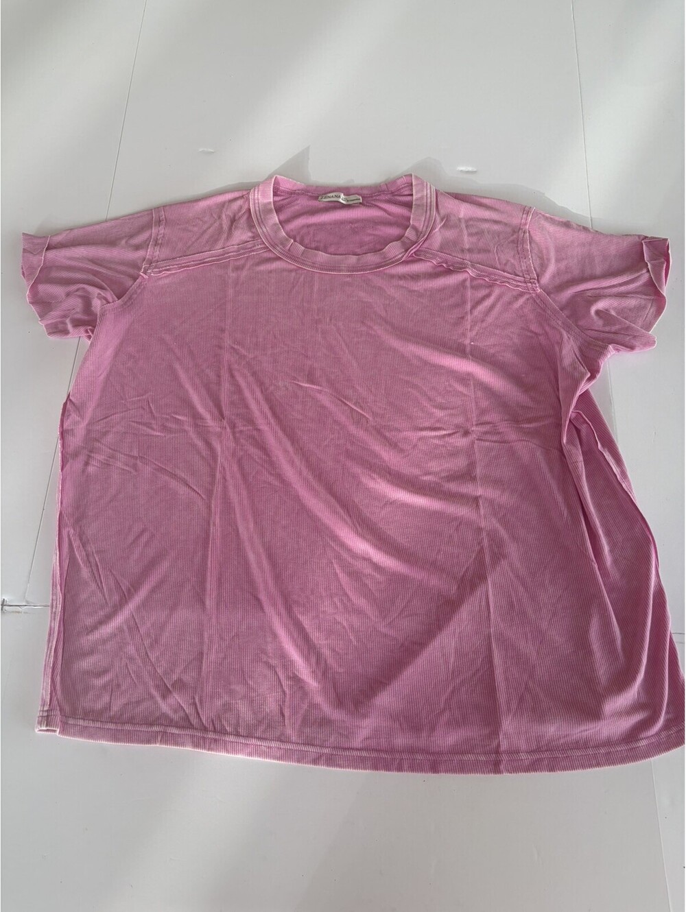 Zenana Women’s Candy Pink WASHED RIBBED SHORT SLEEVE BOAT-NECK TOP SM/M